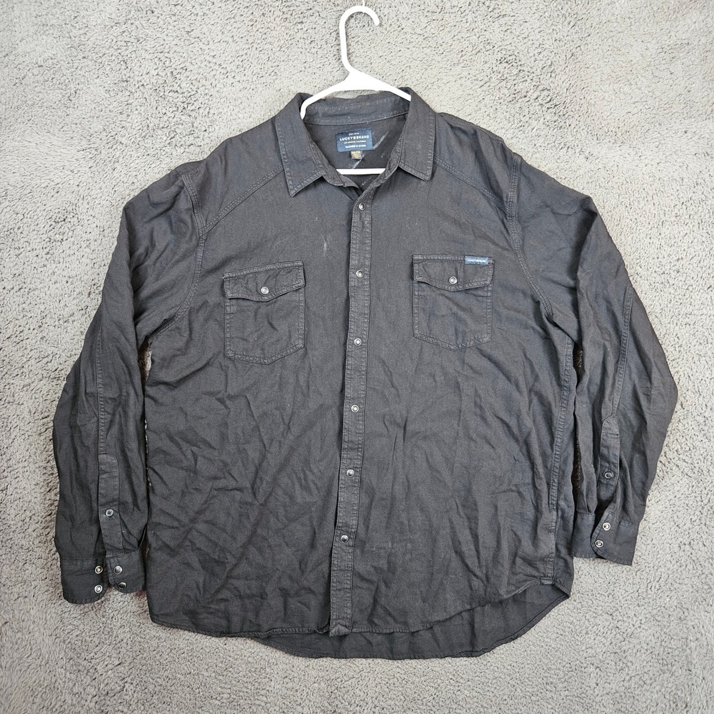 Lucky Brand Mens XXL Black Pearl Snap Long Sleeve Cotton Shirt